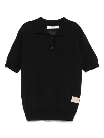 Msgm Fine-knit Polo Shirt In Black