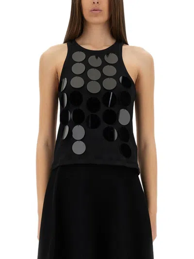 Msgm Cotton Racerback Tops With Round Disc Embellishments In Black