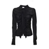 Msgm Fitted Black Shirt With Ruffled Details And Sheer Panel In Blue