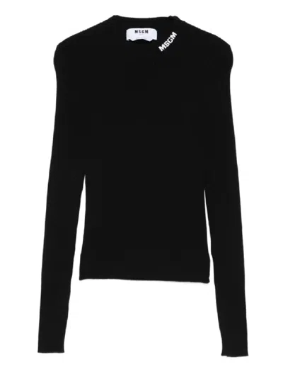 MSGM FITTED LONG-SLEEVE RIBBED TOP WITH STRUCTURED SHOULDERS