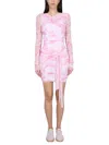 Msgm Sheer Sleeve Mini Dress Tie-dye Pattern