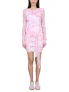 Msgm Sheer Sleeve Mini Dress Tie-dye Pattern In Pink