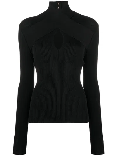Msgm Fitted Ribbed Knit Top With Crisscross Keyhole Detail In Blue