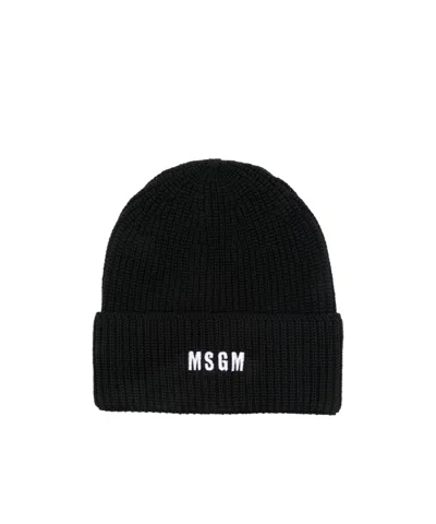 MSGM MSGM LOGO-EMBROIDERED TURN-UP BRIM BEANIE HAT