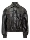 Msgm Lauren Ralph Lauren Black Leather Jacket With Front Pockets In Black