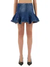 Msgm Flared High Waist Short Denim Skirt