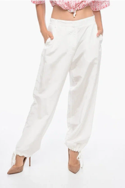 Msgm Flax Blend Trousers With Drawtringed Cuffs