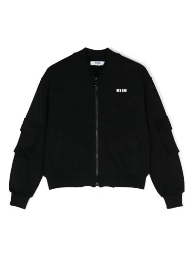 Msgm Kids' Fleece Bomber Jacket In Black