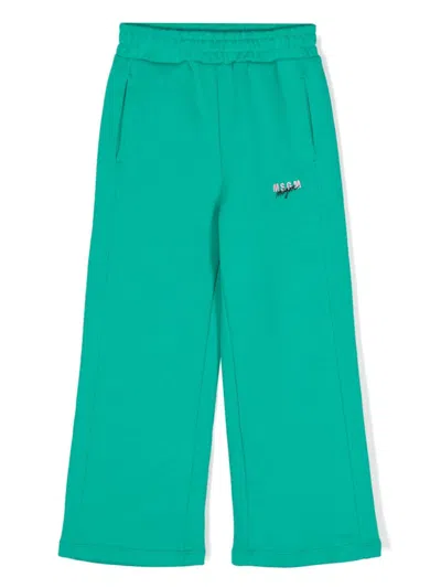 Msgm Kids' Fleece Track Pants In Green