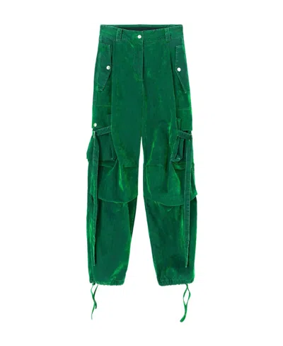 Msgm Flock Denim High-waisted Cargo Jeans In Green
