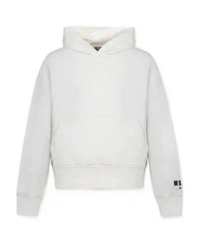 Msgm Flocked-logo Cotton Hoodie In White