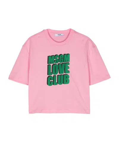 Msgm Kids' T-shirt Mit Beflocktem Logo In Pink