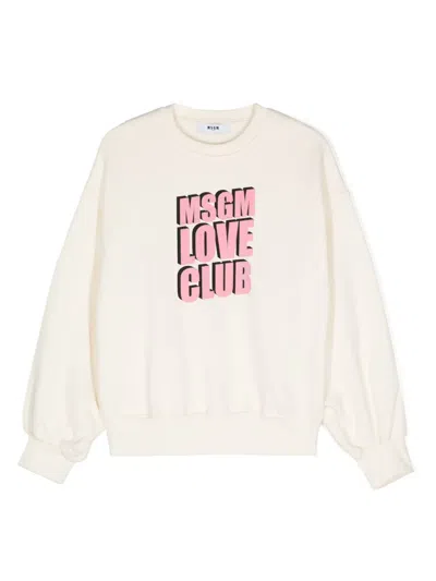 Msgm Kids' Sweatshirt Mit Beflocktem Slogan In Nude