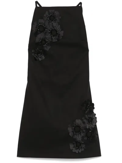 Msgm Black Floral Appliqué Minidress In 99 Black