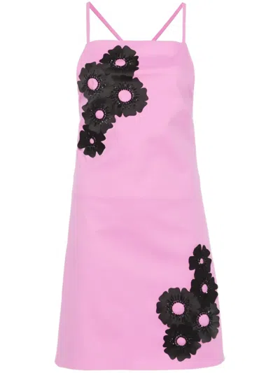 Msgm Floral-appliqué Mini Dress In Pink