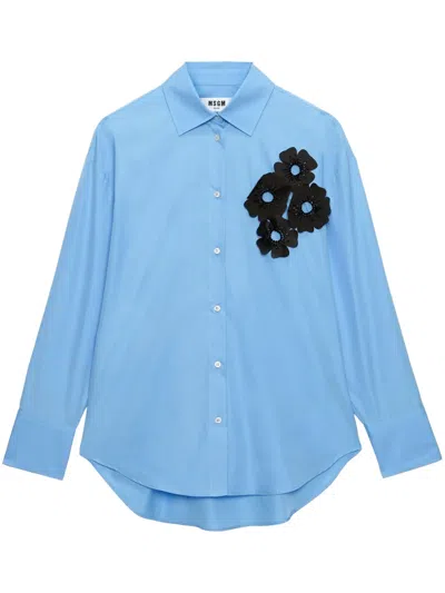Msgm Hemd Mit Blumenapplikation In Blau