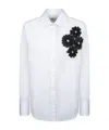 Msgm White Shirt With Black Floral Appliquã©s In White