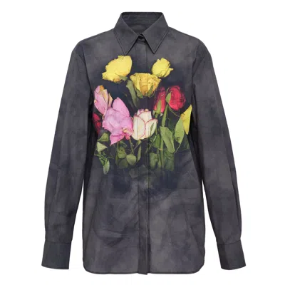 Msgm Floral Camicia Shirt In Blue