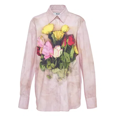 Msgm Floral Camicia Shirt In Neutral