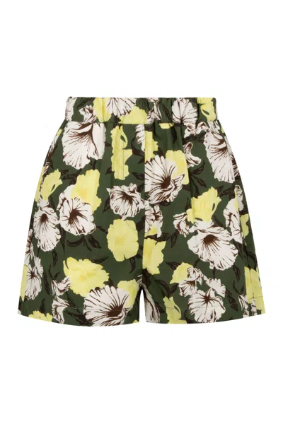 Msgm Floral Cotton Bermuda Shorts In Green