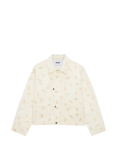 Msgm Floral Denim Jacket In Neutral