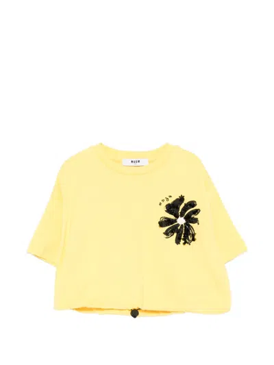 Msgm Kids' Floral-detailt-shirt In Yellow