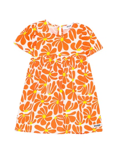 Msgm Floral Dress In Orange