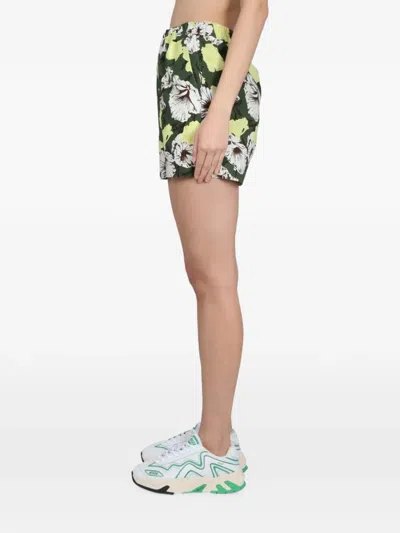 Msgm Floral Elasticated Shorts In Green