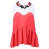 Msgm Floral Embellished Collar Peplum Vest Top In Red Wool In Multi