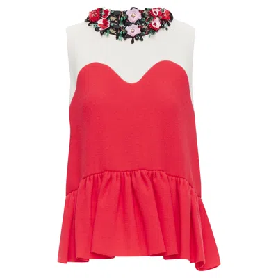 Msgm Floral Embellished Collar Peplum Vest Top In Red