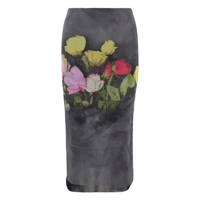 Msgm Floral Gonna Skirt In Gray