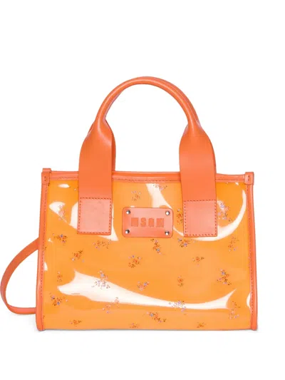 Msgm Floral Handle Tote Bag In Orange