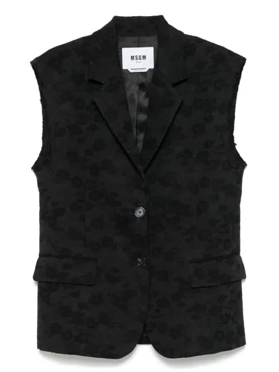 Msgm Floral-jacquard Blazer In Black