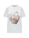 Msgm White Graphic Crew Neck T-shirt In White