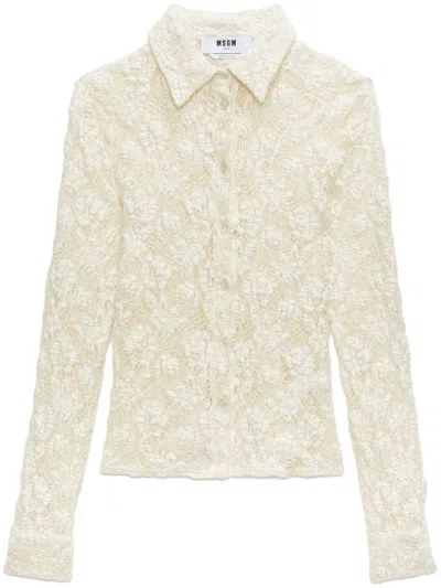 Msgm Floral-lace Button-up Shirt In White