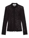 Msgm Floral-lace Zip-up Shirt In Black