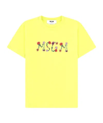 Msgm Short-sleeved T-shirt In Yellow