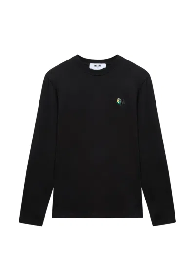 Msgm Floral Long-sleeve Top In Black