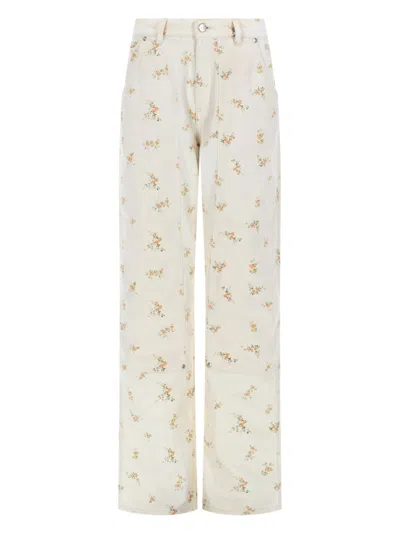 Msgm Floral Motif Cotton Trousers In White