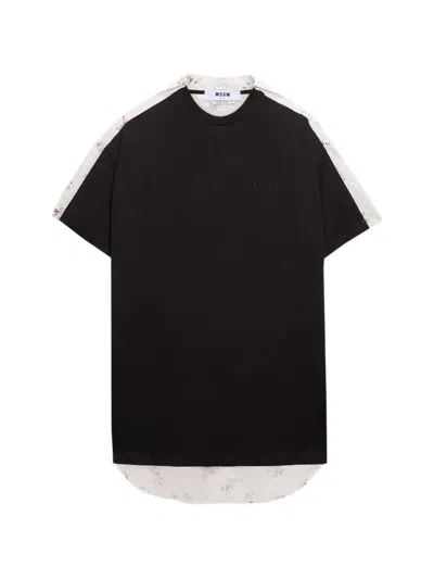 Msgm Floral Panel T-shirt Mini Dress In Black