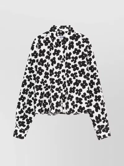 Msgm Floral Pattern Cotton Poplin Shirt In Multi