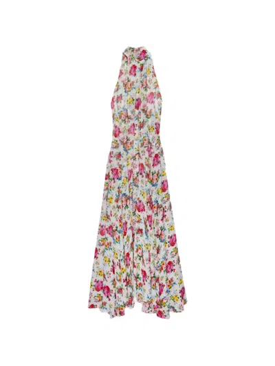 Msgm Floral Halter Neck Dress Bow Detail In Multi