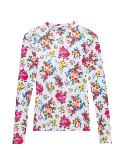 Msgm Floral-pattern T-shirt In Multi