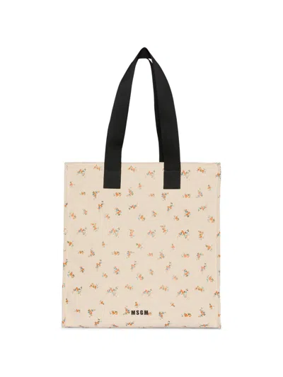 Msgm Floral-pattern Tote Bag In Neutral