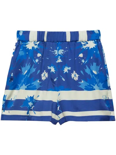 Msgm Floral-patterned Blue Shorts With Elastic Waistband