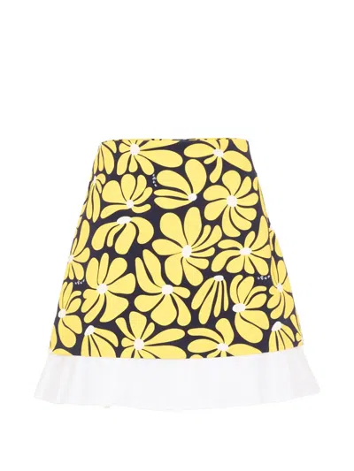 Msgm Kids' Floral Pleated Skirt In Yellow