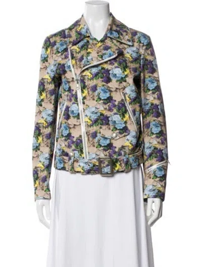 Pre-owned Msgm Floral Print Biker Jacket In Blue