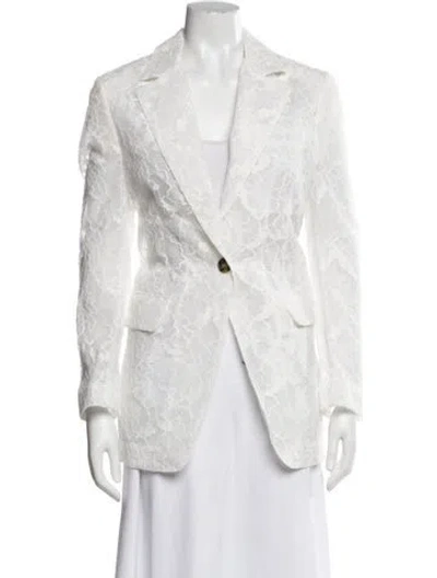 Pre-owned Msgm Floral Print Blazer In White