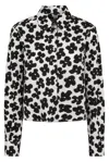 Msgm White Cotton Shirt With Black Floral Print In Black