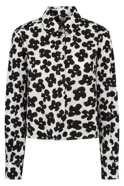 Msgm Floral-print Button-up Shirt In Black
